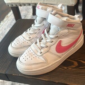 Nike White Sneakers with Pink Swoosh